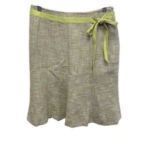 Ann Taylor Linen Cotton Blend Fit and Flare Beige yellow Tweed Skirt size 4